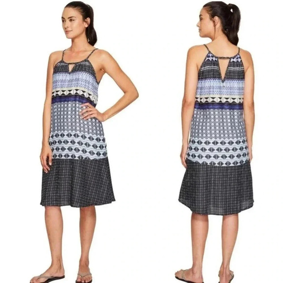 Prana Nari Halter Keyhole Sleeveless Hi Lo Midi Dress in Mist - Picture 1 of 17